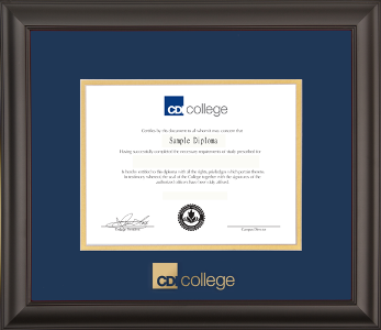 Satin black wooden diploma frame with double matting and gold embossed logo